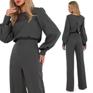 KOMBINEZON DAMSKI ELEGANCKI KOBIECY LUŹNY DŁUGI RĘKAW GŁADKI KHAKI 42 XL