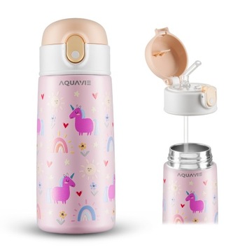Bidon termiczny kubek termos dla dzieci 500ml AQUAVIE Termobutelka słomka