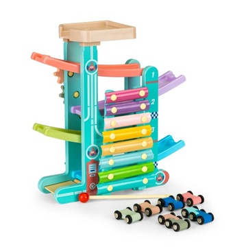 Drewniany tor zjeżdżalnia 6 autek cymbałki ECOTOYS