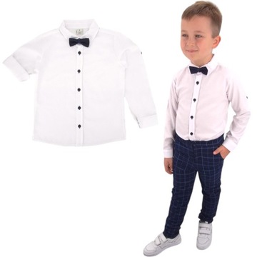 KOSZULA chłopięca BIAŁA elegancka z muchą 146