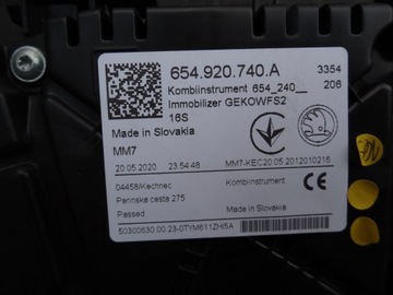 PŘÍSTROJOVÁ DESKA SKODA OE 654920740A