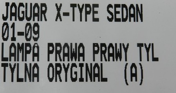 JAGUAR X-TYPE 01-07 SEDAN SVĚTLO PRAVÁ PRAVÝ ZADNÍ