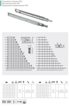 ШАРИКОВЫЕ НАПРАВЛЯЮЩИЕ GTV ДЛЯ ЯЩИКА H53 L500, 100 КГ, ПОЛНОЕ ВЫДВИЖЕНИЕ, ПРОЧНАЯ КАМЕРА