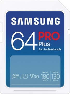 Samsung PRO Plus SDXC 64GB UHS-I U3 [Zapis 130MB/s Odczyt 180MB/s] v 2023