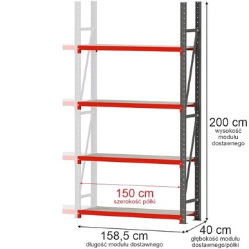 Regał METALOWY magazynowy warsztatowy 4 PÓŁKI 200x40 cm 1800KG dostawny