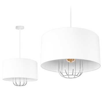 LAMPA WISZĄCA SUFITOWA ŻYRANDOL ABAŻUR BIAŁY NOWOCZESNA CHROM LOFT LED