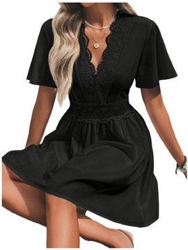 SUKIENKA ELEGANCKA LETNIA DAMSKA MINI AŻUROWA BOHO, M