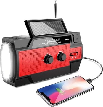 Radio Solarne Awaryjne POWERBANK 4000mAh Dynamo SOS Z LED latarka