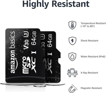 Amazon Basics LSMICRO64GU3D SD-карта емкостью 64 ГБ (2 шт.) с адаптером