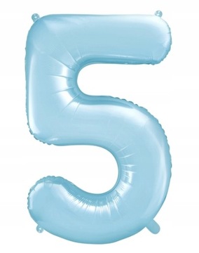 Balon foliowy PASTELOWY BŁĘKITNY 86 cm Cyfra 5
