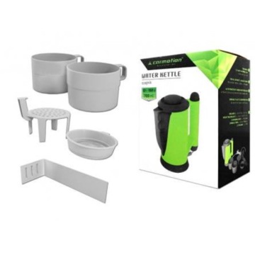 Чайник автомобильный 0,7л 12В 150Вт, 2 чашки, столовые приборы