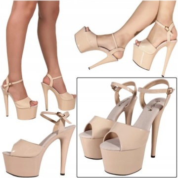SANDAŁY DAMSKIE NA PLATFORMIE BEŻOWE SZPILKI SEKSOWNE SANDAŁKI SexyHeels 39