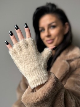 ПЕРЧАТКИ БЕЗ ПАЛЬЦЕВ РУЧКИ АЛЬПАКА ТЕПЛЫЕ ТОЛСТЫЕ СПОРТИВНЫЕ КРЕМОВЫЕ 2218