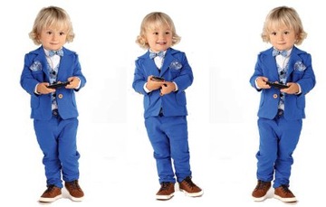 GARNITUR 5cz. MARYNARKA SPODNIE KAMIZELKA KOSZULA MUCHA r.122 A23B