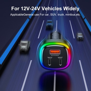 Car Charge 2x USB-C + USB-A 66W PD + QC iPhone Android