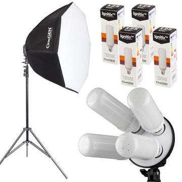 Lampa studyjna 4x żarówka LED fotograficzna 125W softbox oktagonalny 60 cm
