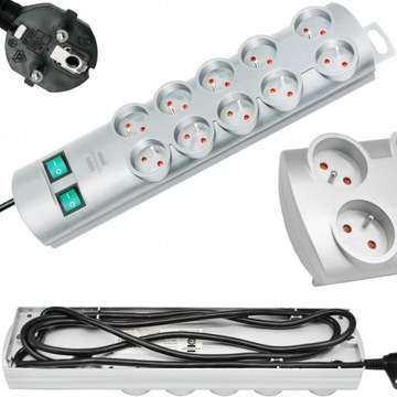 LISTWA ELEKTRYCZNA PRIMERA-LINE 10 GNIAZD KABEL 2 M PRZEDŁUŻACZ ZASILAJĄCY