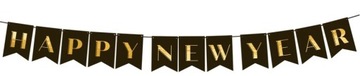 Baner Happy New Year czarny Sylwester Girlanda