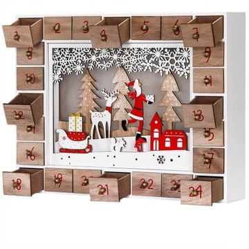 ДЕРЕВЯННЫЙ АДВЕНТ-КАЛЕНДАРЬ САНТА-КЛАУС LED