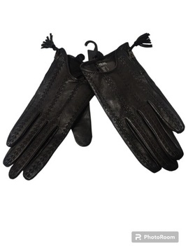 H&M nowe skórzane rękawiczki z suwakami i frędzlami L