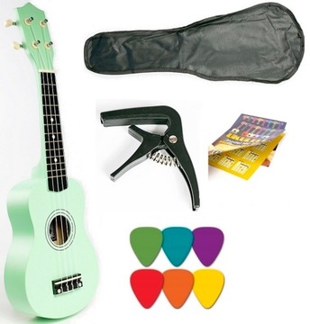 UKULELE SOPRANOWE + POKROWIEC +KOSTKI + kapodaster