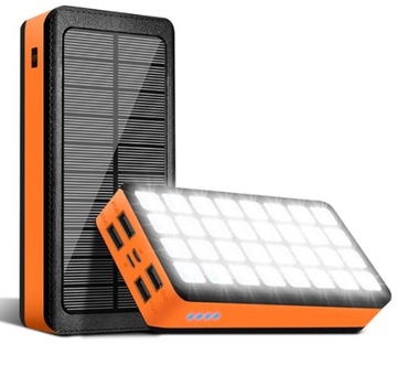 Solarny powerbank 26800 mAh, lampka LED, pomarańczowy