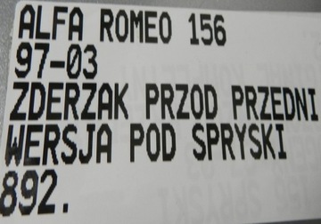 ALFA ROMEO 156 97-03 NÁRAZNÍK PŘEDNÍ VERZE POD OSTŘIKOVAČE