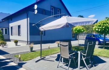 БОЛЬШОЙ СКЛАДНОЙ САДОВЫЙ ЗОНТ 350см С РУЧКОЙ, СВЕТЛО-СЕРЫЙ + КРЫШКА