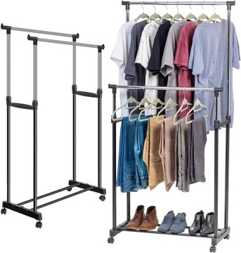 ШКАФ НА КОЛЕСАХ ВЕШАЛКА ДЛЯ ОДЕЖДЫ ДВОЙНАЯ ПОЛКА ДЛЯ ОБУВИ