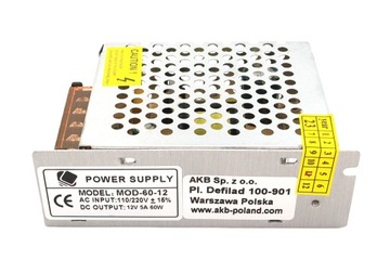 ZASILACZ LED 12V 60W 5A Montażowy Modułowy Przemysłowy Do Taśm MONO RGB