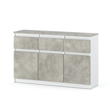 Komoda LUX 120CM BIAŁA/BETON JASNY Pojemna Szafka 3 Szuflady MIX KOLORÓW