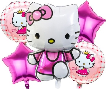 Balony foliowe HELLO KITTY różowy kot kotek urodziny zestaw 5 szt. hel koty