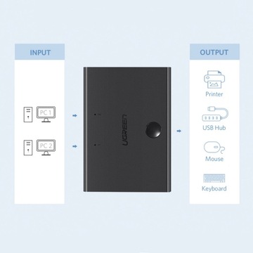 Ugreen switch przełącznik 2xUSB-B - USB-A czarny (30345)