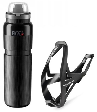 Bidon Elite FLY 950 ml czarny z pokrywką +koszyk, zestaw bidonu z koszykiem
