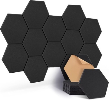 PANELE AKUSTYCZNE HEXAGON 30X26X1 CZARNE SAMOPRZYLEPNE WYGŁUSZAJĄCE 12SZT