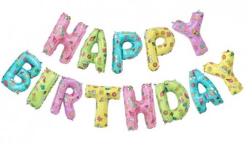 BALONY FOLIOWE NAPIS HAPPY BIRTHDAY KOLOROWE