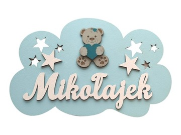 Большое облако на стене с именем детского угла ребенка персонализирован