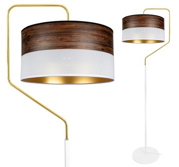 LAMPA STOJĄCA PODŁOGOWA NOWOCZESNA ABAŻUR WENGE ZŁOTA LOFT LED