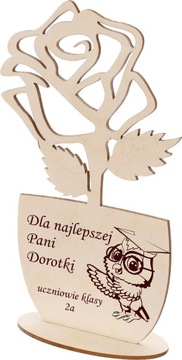 ДЕРЕВЯННЫЙ ЦВЕТОК РОЗЫ - ГРАВИРОВКА ДНЯ УЧИТЕЛЯ