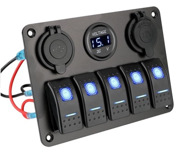 PANEL 5 WŁĄCZNIKÓW ZAPALNICZKA WOLTOMIERZ ŁADOWARKA 2x USB 3,1A ALUMINIOWY