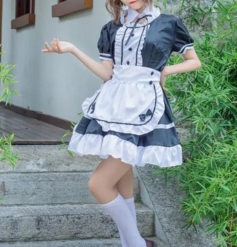 Damskie sukienki pokojówki Anime Długie czarno-białe sukienki, 3XL (46)