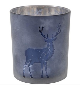 ŚWIECZNIK SZKLANY GRANATOWY 10x9 SREBRNY TEALIGHT
