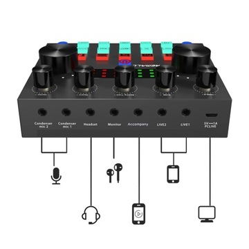 АУДИОМИКШЕР V8S USB-КОНСОЛЬ BLUETOOTH5.0 ИНТЕЛЛЕКТУАЛЬНОЕ ШУМОПОДАВЛЕНИЕ