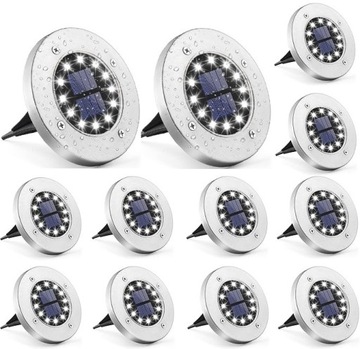12x LAMPKI SOLARNE OGRODOWE GRUNTOWE ŚWIECĄCY DYSK 12LED Neutralny Biały