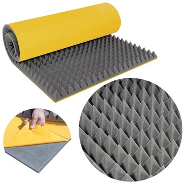 Акустический коврик ГУБКА ПИРАМИДА 7см С КЛЕЕМ 2мх1м конусы улучшения акустики