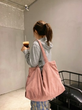 TORBA DUŻA RÓŻOWA NA RAMIĘ MOCNA MIEJSKA SZTRUKSOWA STUDENCKA DO SZKOŁY