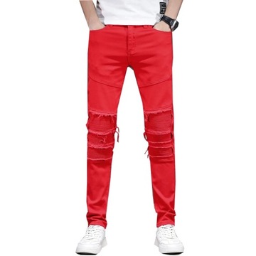 KSTUN Red Jeans Men Ripped Slim Fit Stretch Punk