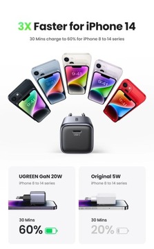 UGREEN 20 Вт 30 Вт GaN PD зарядное устройство Быстрое зарядное устройство USB типа C USB C PD3.0 QC3.0