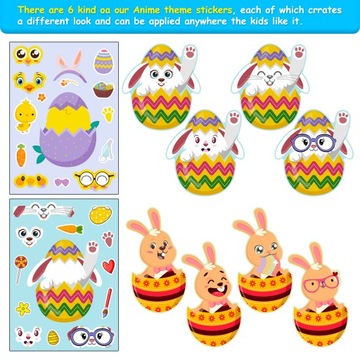 24шт Счастливой Пасхи дети DIY меняющие лицо мультфильм наклейки-головоломки