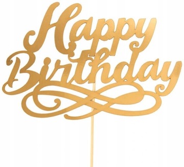 Topper Złoty do Bukietu na Urodziny itp. - Happy Birthday